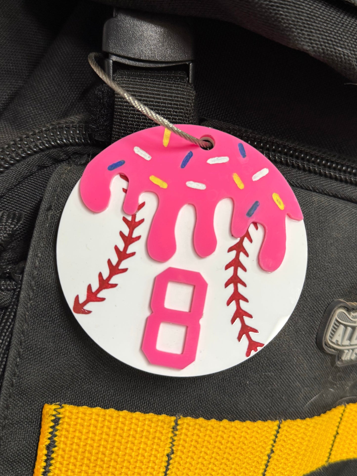 Ice Cream Drip Baseball Charm – Custom Bag Tag, Keychain, or Ornament
