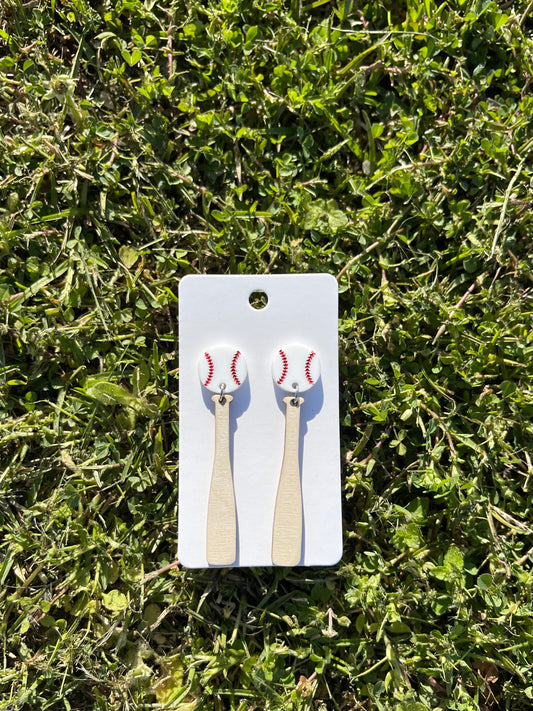 Baseball and Bat Earrings